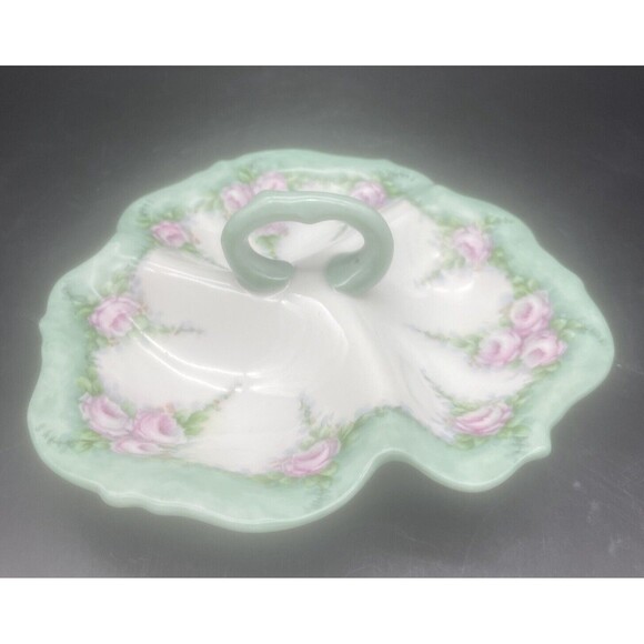 VTG Porcelain Floral Divided Candy Nut Dish 1959 Signed RARE - Picture 3 of 6